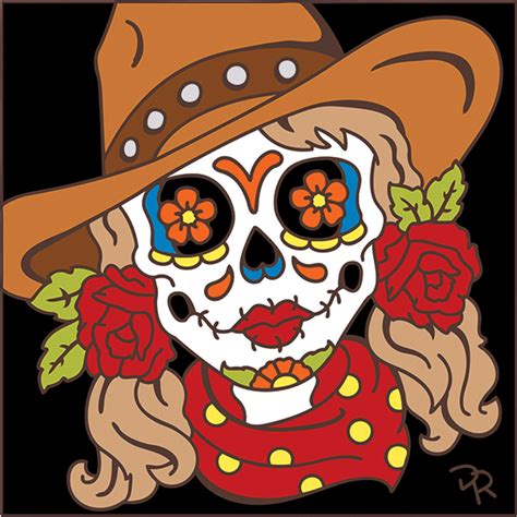 day of the dead cowgirl|6x6 Day of the Dead Cowgirl Decorative Art Tile.